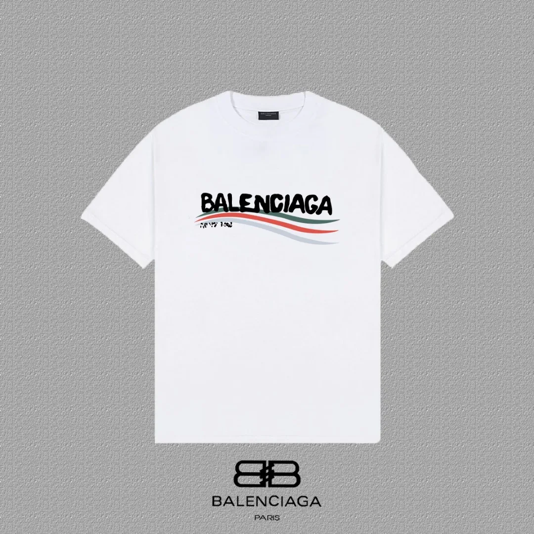 P80✨🔥 BALENCIAGA Paris lettering printed short-sleeved T-shirt. Custom-woven and dyed 300 grams of combed cotton heavyweight fabric. Zero color difference in threads. Perfect details. Different from the current currency version. Welcome to compare. Same Style for men and women. Must-sell in the picture above. Color: White Black Size: 1 2 3 4